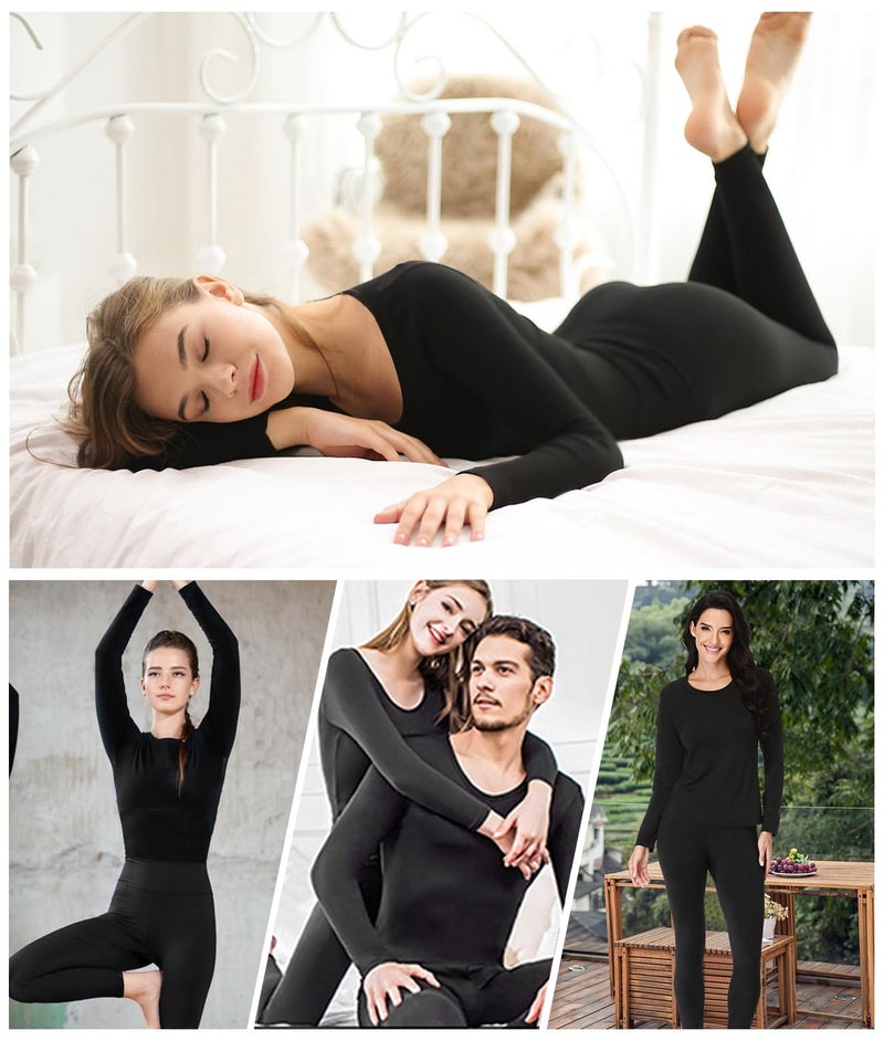 TEEPIRE Women 's Thermal Underwear Set with Lightweight Ultra Soft Fleece Lined,Long John Set, Moisture-Wicking Skiing Base Layer (Medium) Black - Image 5